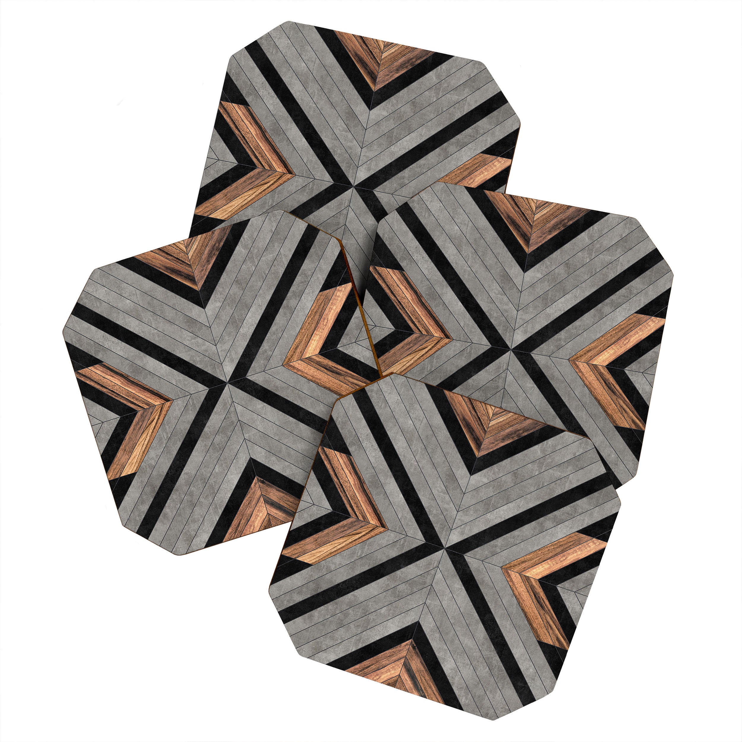 Urban Tribal Pattern No.2 - Concrete and Wood Coaster Gallery Image 1