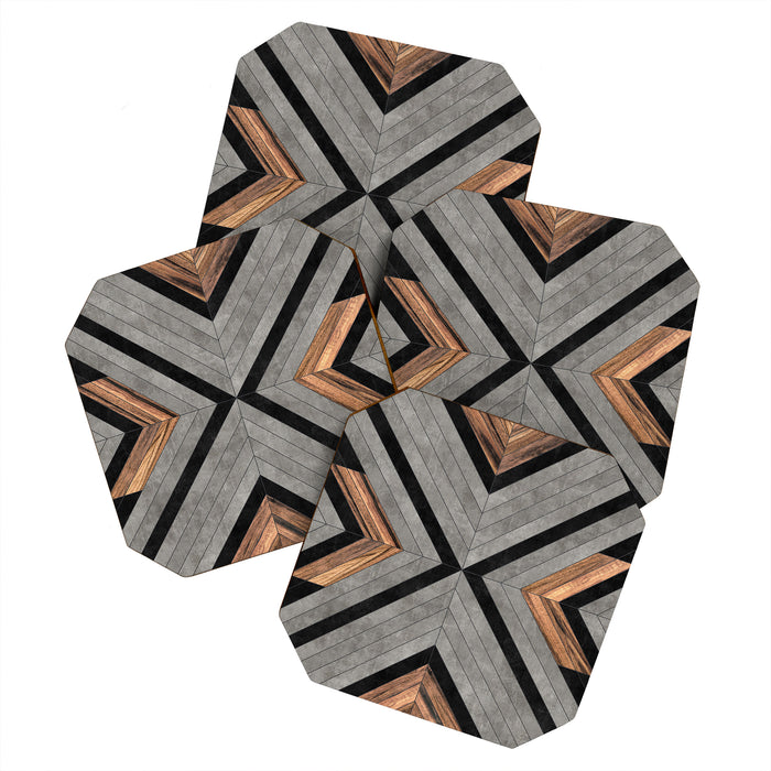 Urban Tribal Pattern No.2 - Concrete and Wood Coaster Gallery Image 1
