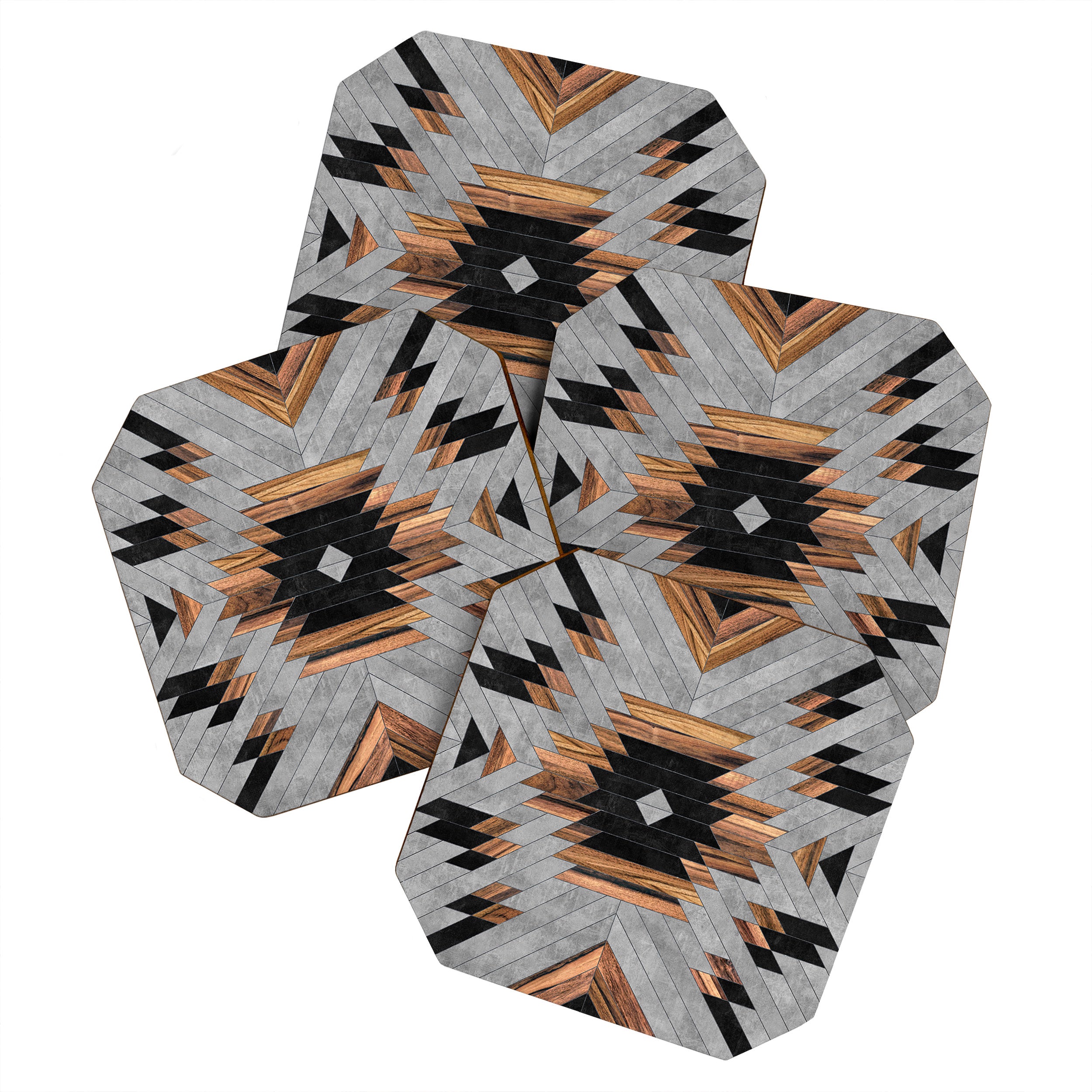Urban Tribal Pattern No.6 - Aztec - Concrete and Wood Coaster Gallery Image 1