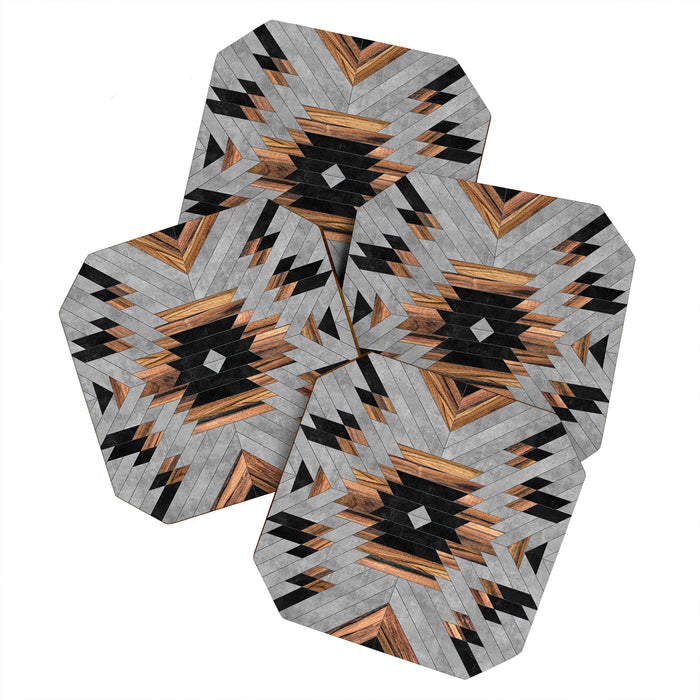 Urban Tribal Pattern No.6 - Aztec - Concrete and Wood Coaster Gallery Image 1