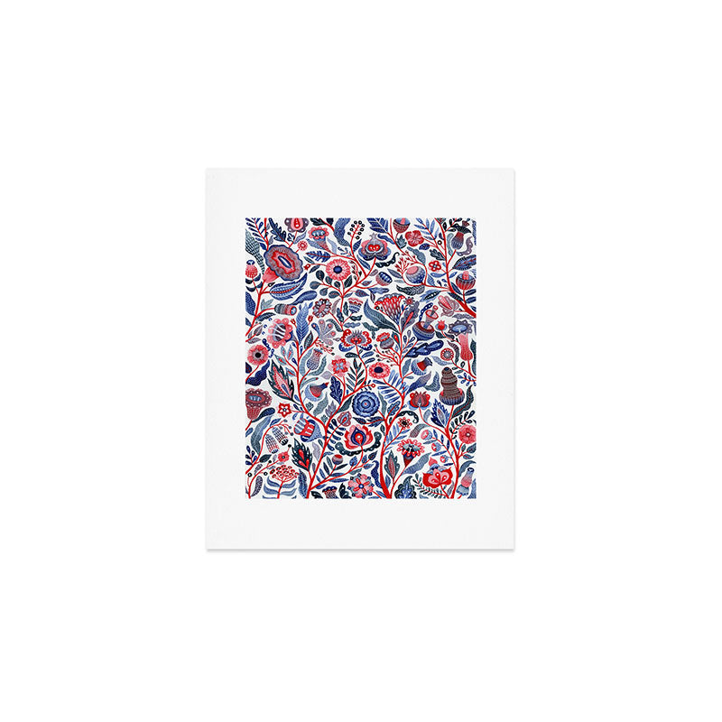 Botanical in red and blue Art Print Gallery Image 1