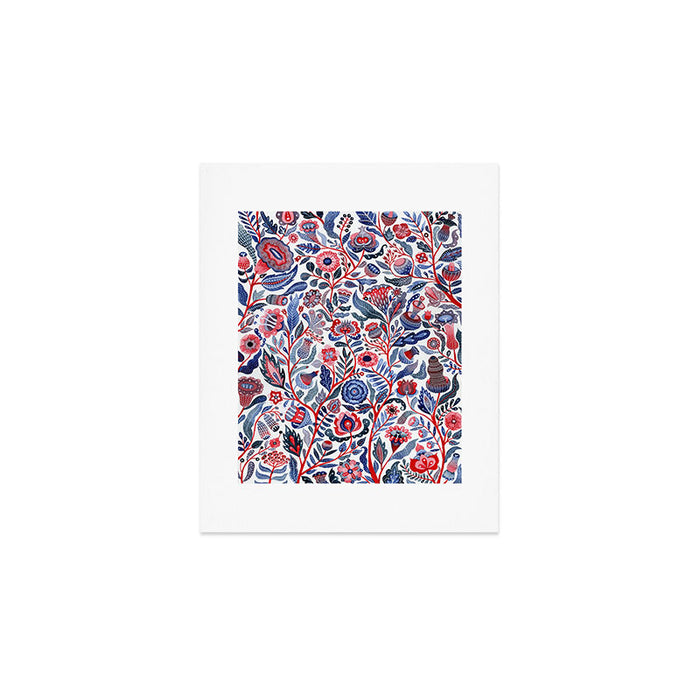 Botanical in red and blue Art Print Gallery Image 1