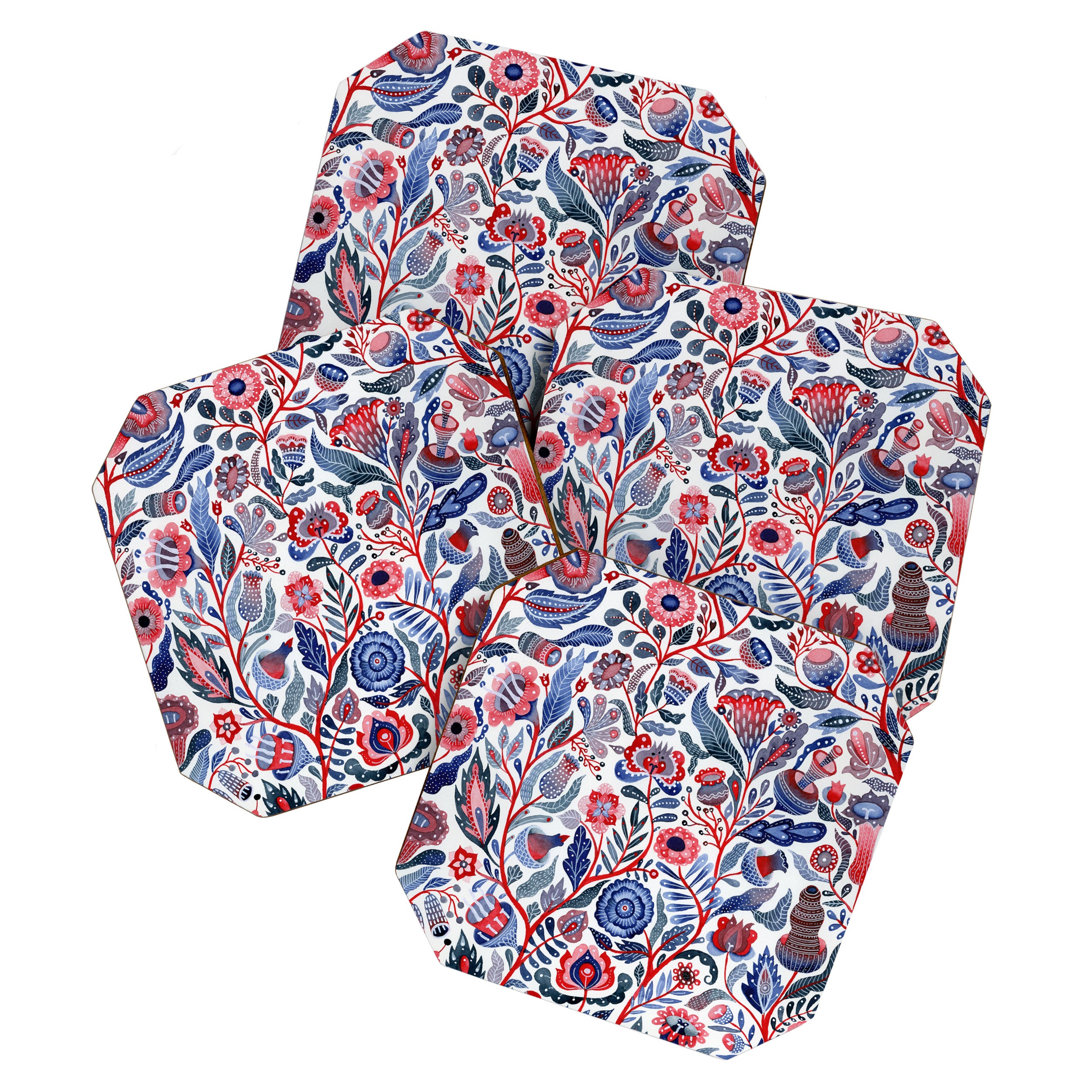 Botanical in red and blue Coaster Gallery Image 1