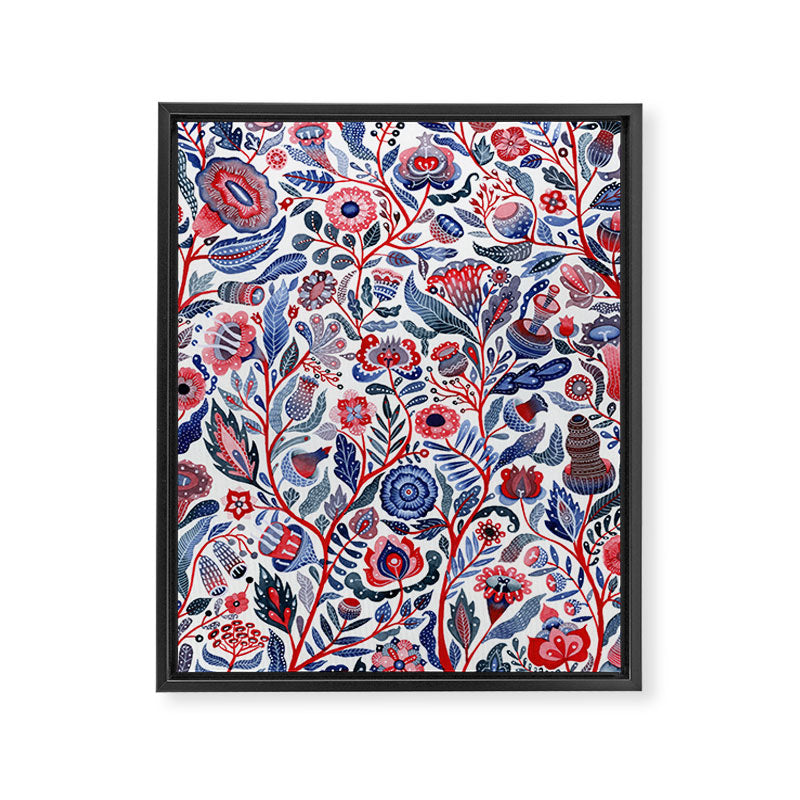 Botanical in red and blue Framed Canvas Print Gallery Image 6