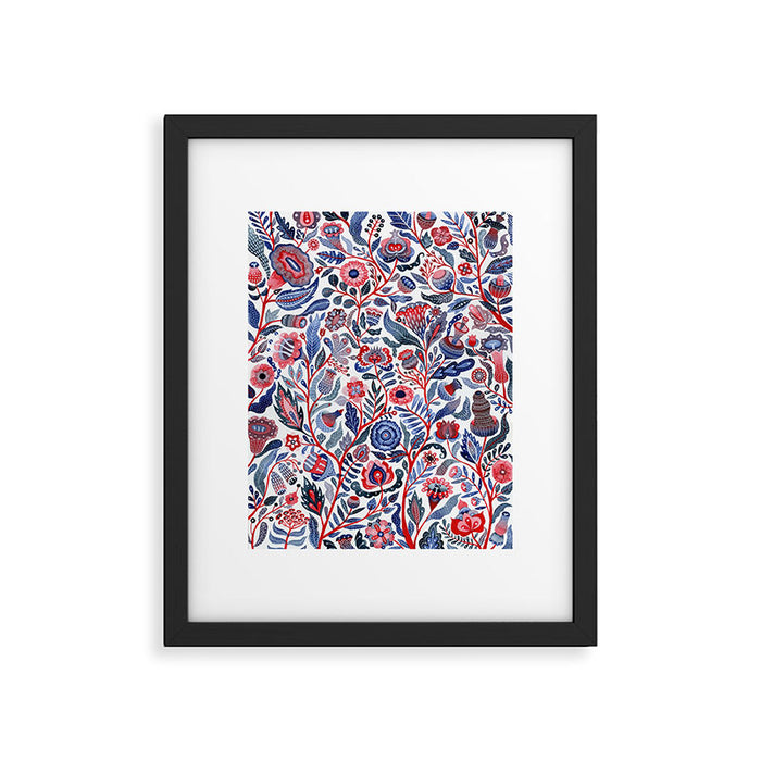Botanical in red and blue Framed Art Print Gallery Image 1