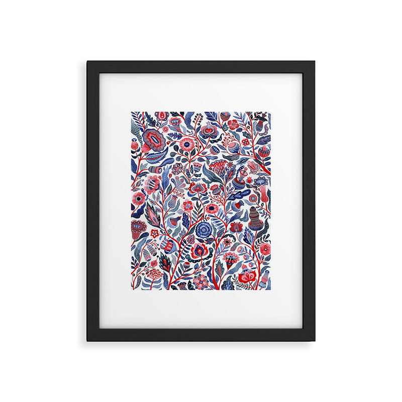 Botanical in red and blue Framed Art Print Gallery Image 5