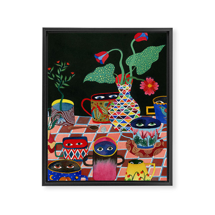Suspicious mugs 3 Framed Canvas Print Gallery Image 1
