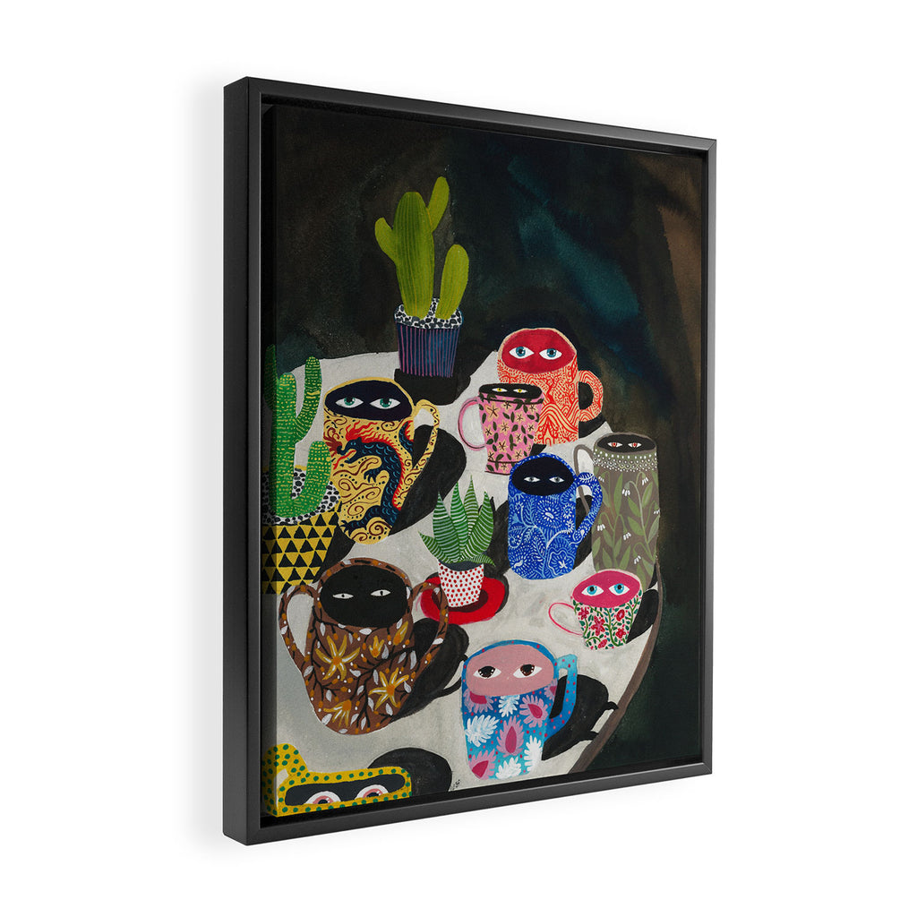 Suspicious mugs Framed Canvas Print Gallery Image 2