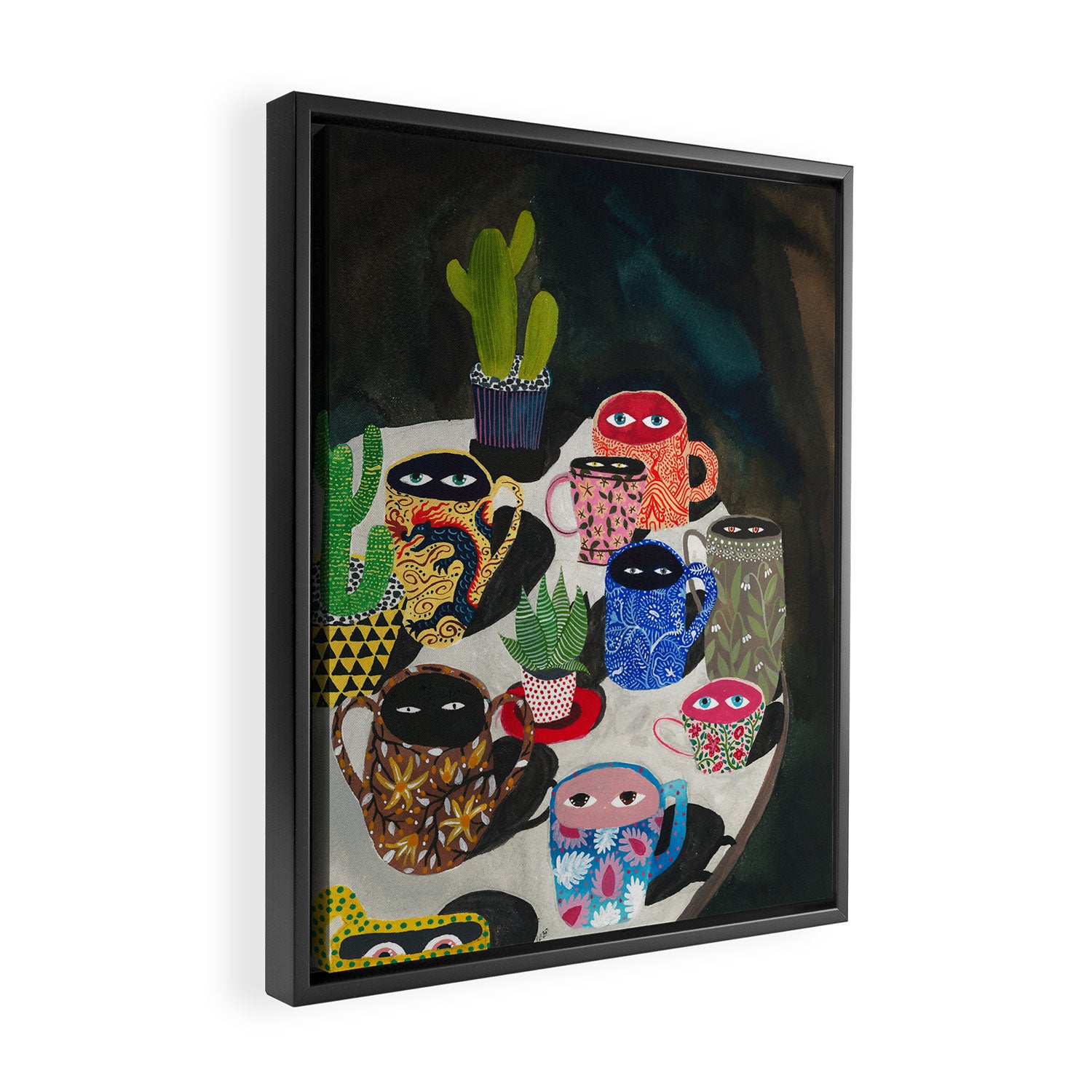 Suspicious mugs Framed Canvas Print Gallery Image 2